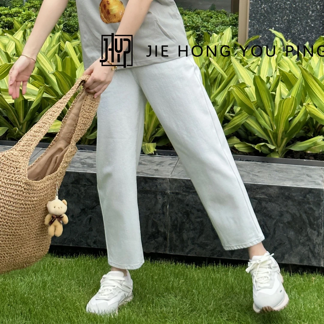 2025夏季新款复古宽松九分裤显瘦牛仔裤极简风休闲直筒裤9018