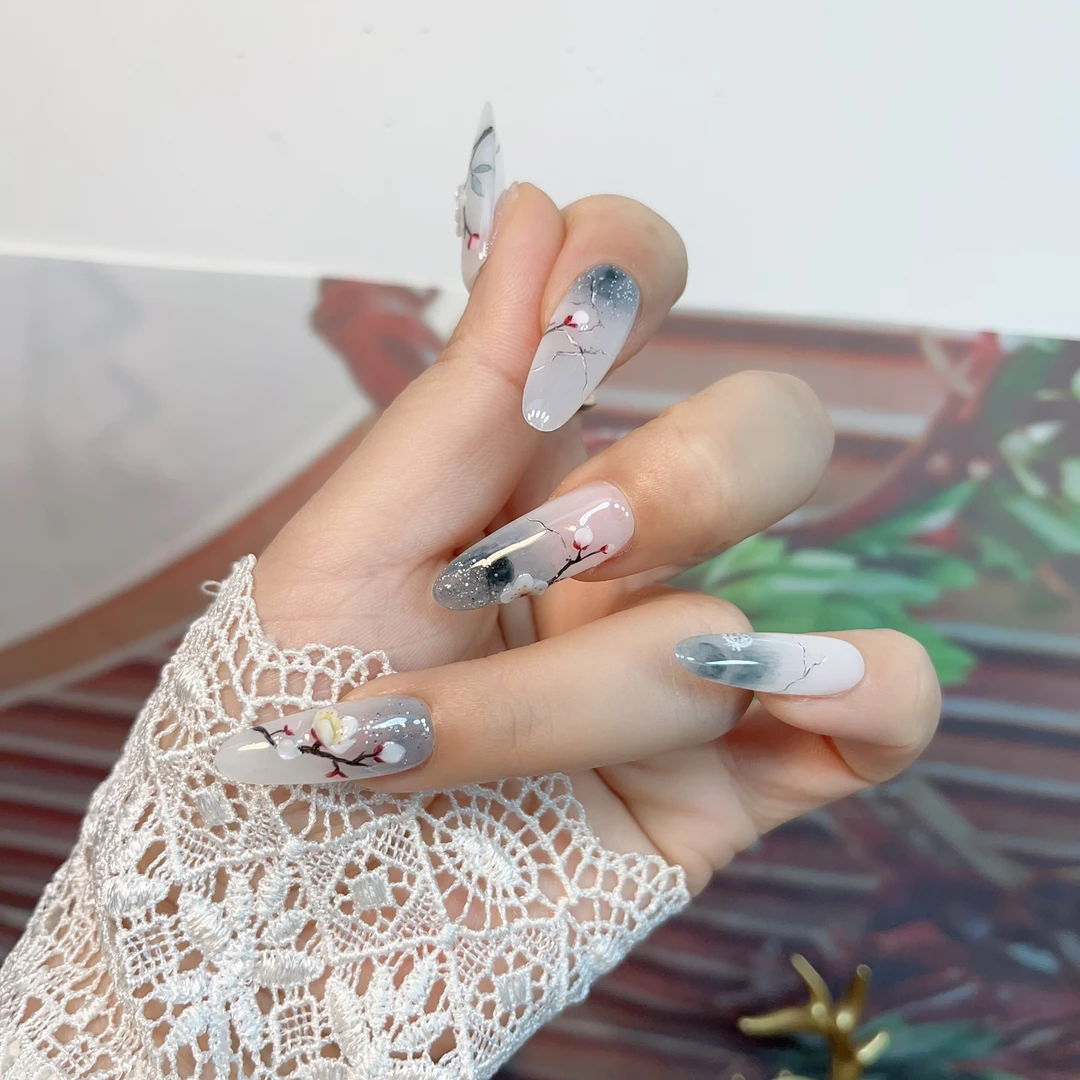 薯你靓【LV003水墨兰亭】薯你靓品牌原创设计 纯手工雕花穿戴甲可爱