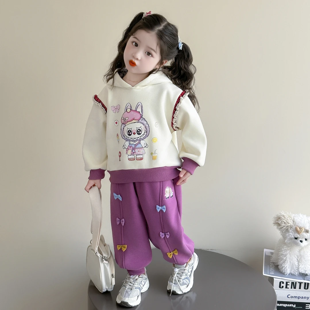 女童加绒套装秋冬季2025新款洋气儿童宝宝卡通可爱冬季童装两件套