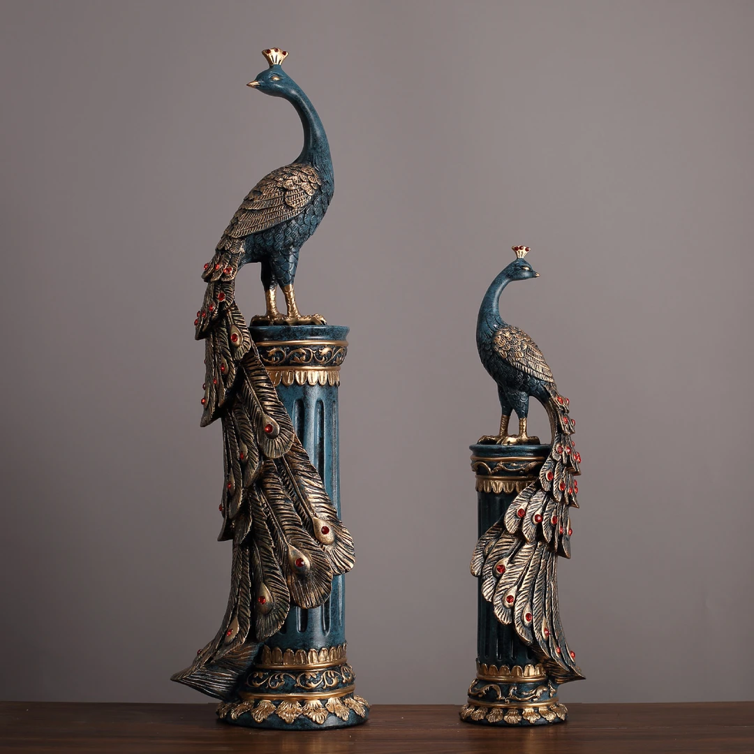 孔雀摆件新中式工艺品酒店客厅电视柜酒柜酒架玄关装饰品摆设摆件