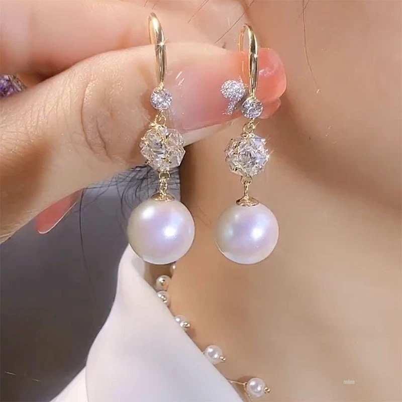 铜合金仿珍珠耳饰 仿珍珠轻奢耳环时尚耳坠长款气质小众设计耳饰