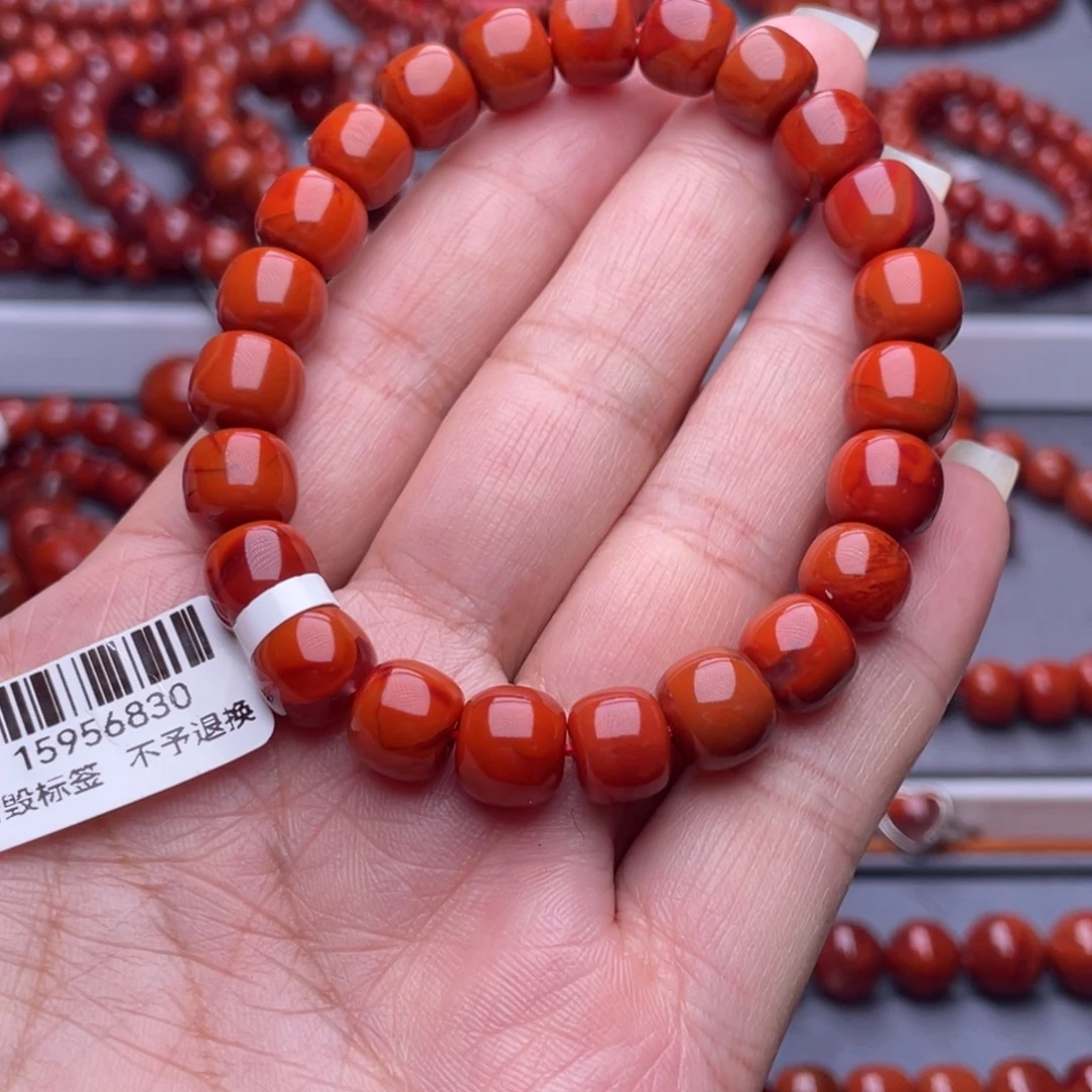 南红玛瑙未镶嵌配珠9.8mm瓦西柿子玫瑰满肉火焰老型手串