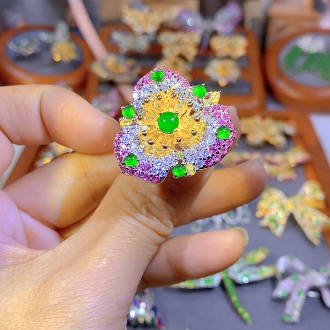 银S925镶嵌挂件翡翠