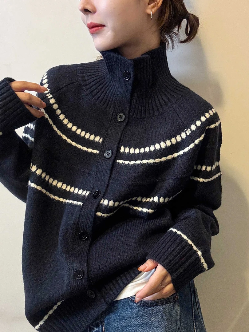 特大码300斤胖mm设计感高领针织衫女秋冬季新款时髦百搭撞色上衣