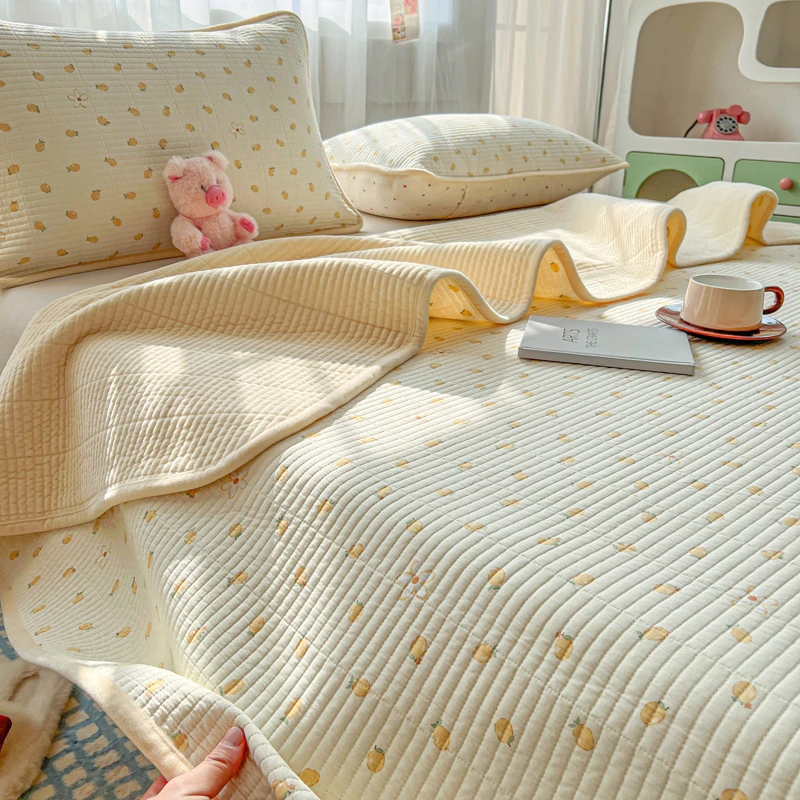 【小柠檬】酵素砂洗全棉宝宝绒床盖三件套