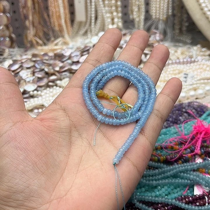 玛瑙/玉髓未镶嵌珠宝半成品一条4mm海蓝宝算盘珠