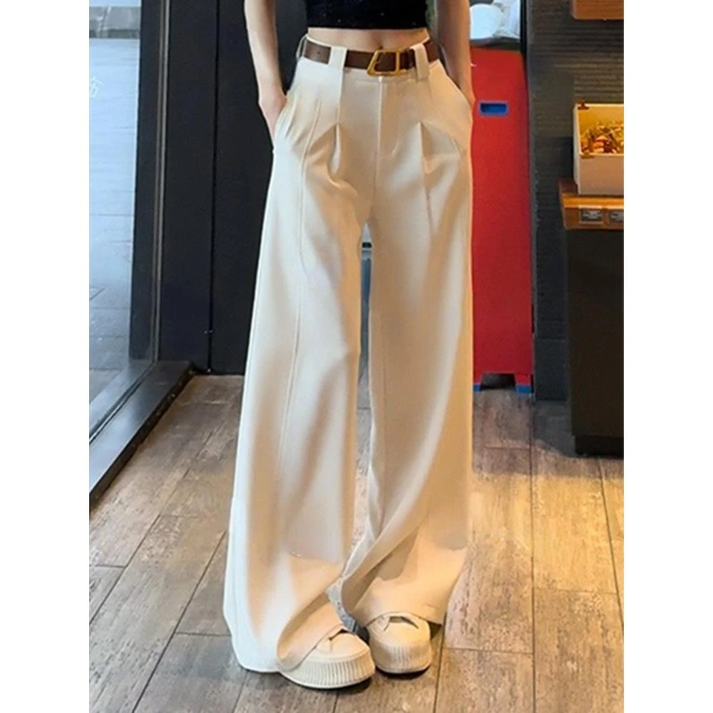 高级感休闲西装阔腿裤女2025夏季高腰垂感显瘦百搭直筒拖地长裤子