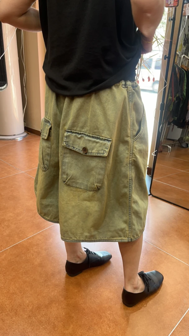 个性复古宽松拼接口袋夏季工装老布短裤