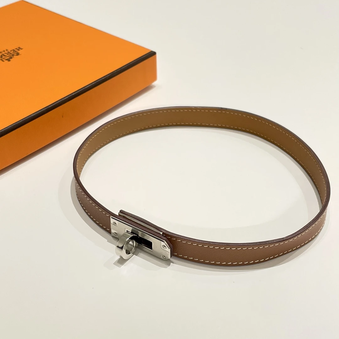 95新 Hermes/爱马仕 爱马仕棕色银扣choker项圈有盒 60479346