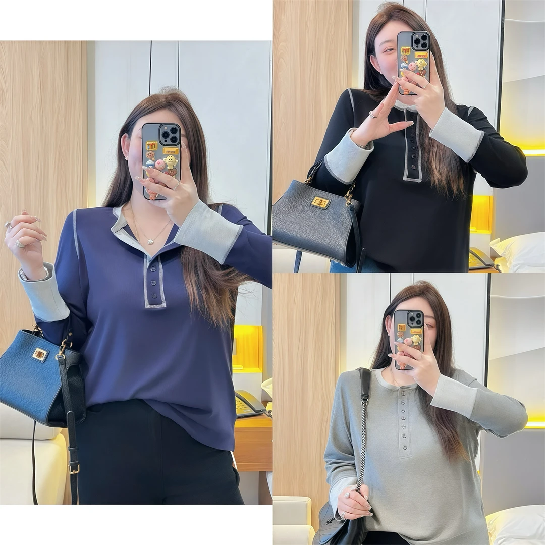 赫本恋人 / 假两件韩版懒人出街T恤13414花契200斤胖mm春季休闲