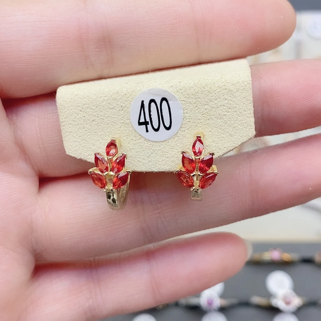 耳饰银S925镶嵌彩色蓝宝石