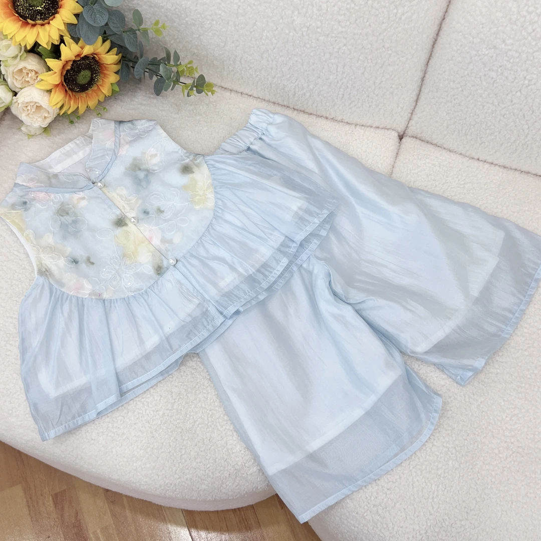 皇室童缘2025夏季新款女童中国风甜美气质两件套