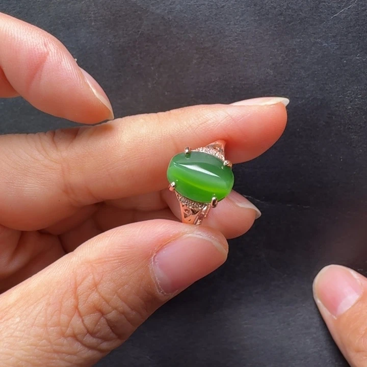 和田玉（碧玉）银S925镀金镶嵌戒指