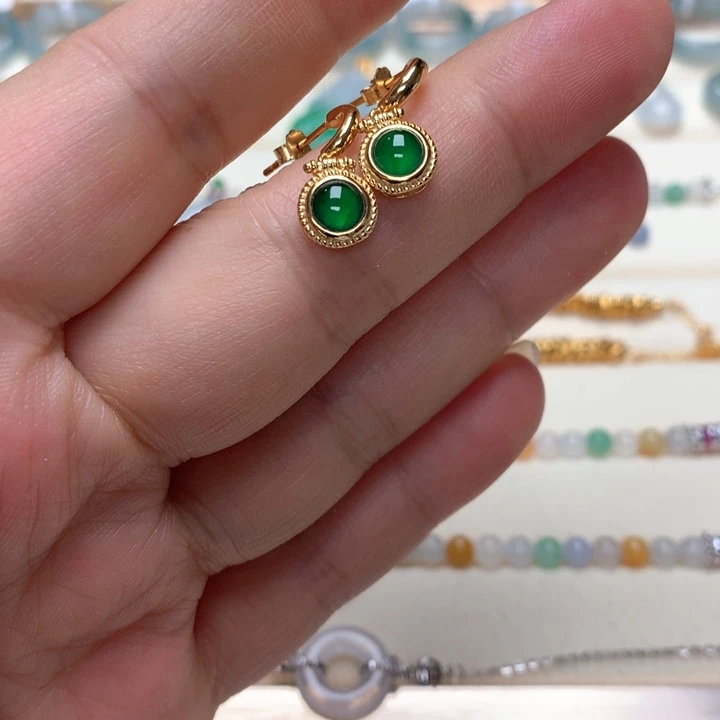 翡翠银S925镶嵌颈饰翡翠耳钉