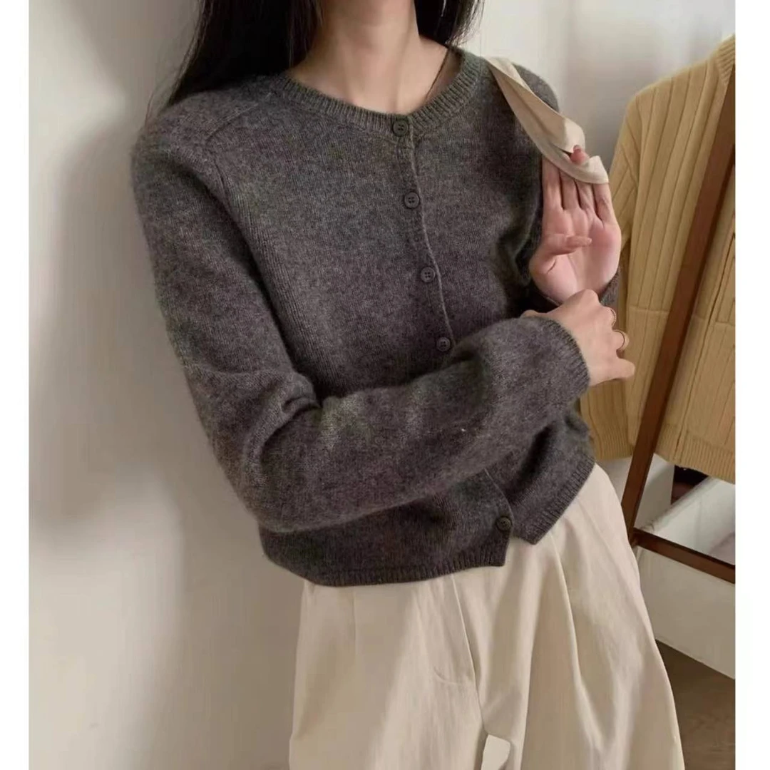 【马鞍肩开衫】纯色小个子简约百搭秋季针织开衫7022