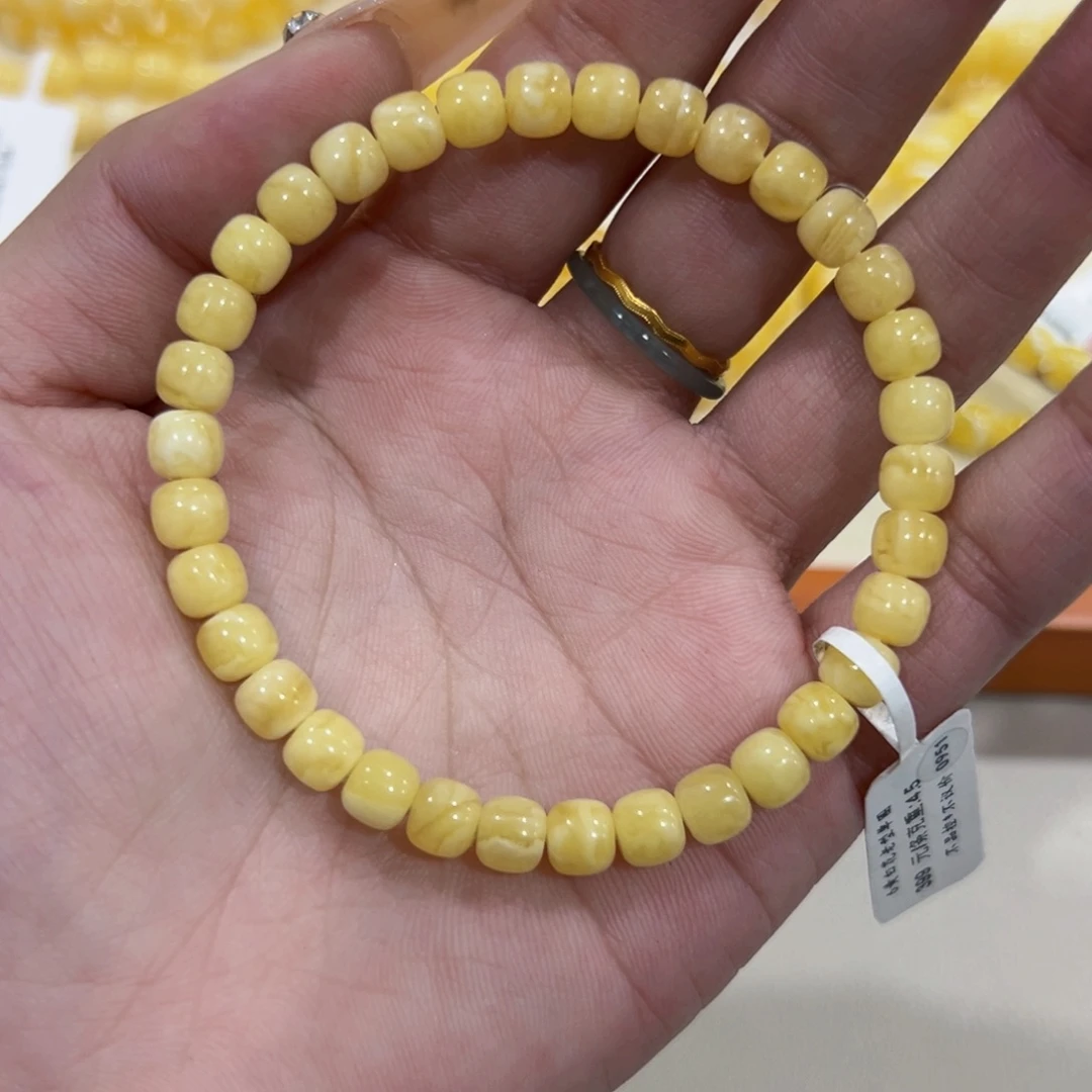 蜜蜡未镶嵌手链6m黄白花手串