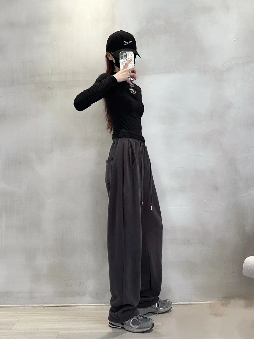 秋冬季加绒加厚保暖设计感休闲直筒裤BYFS00008665