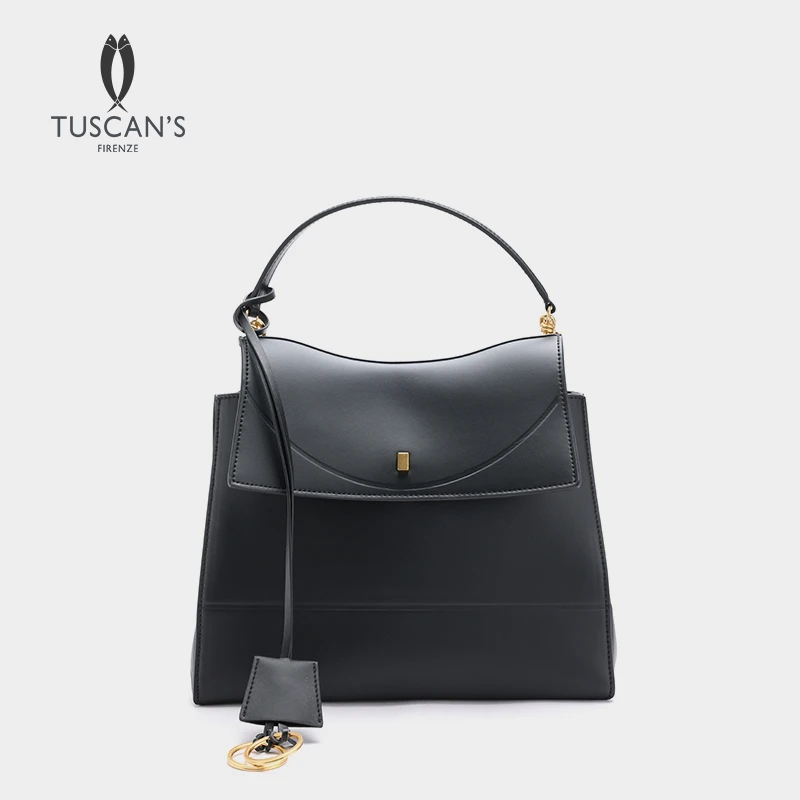 TUSCAN'S真皮经典气质黑色通勤女士百搭单肩包手提包时代集团