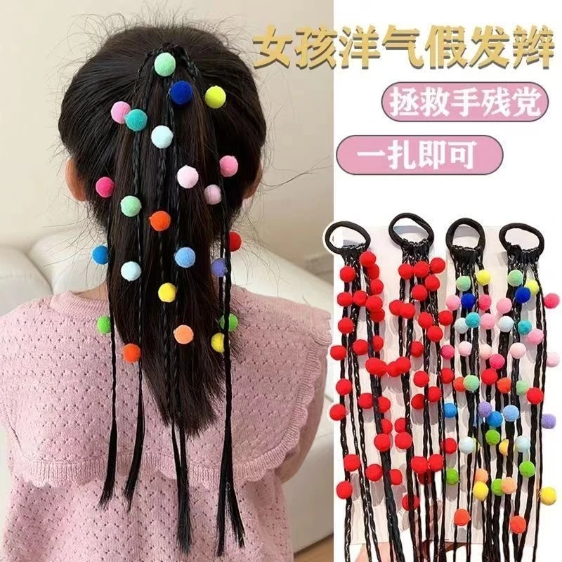 女童高马尾免扎发神器小女孩甜酷拳击辫子红色新款儿童假发辫发圈