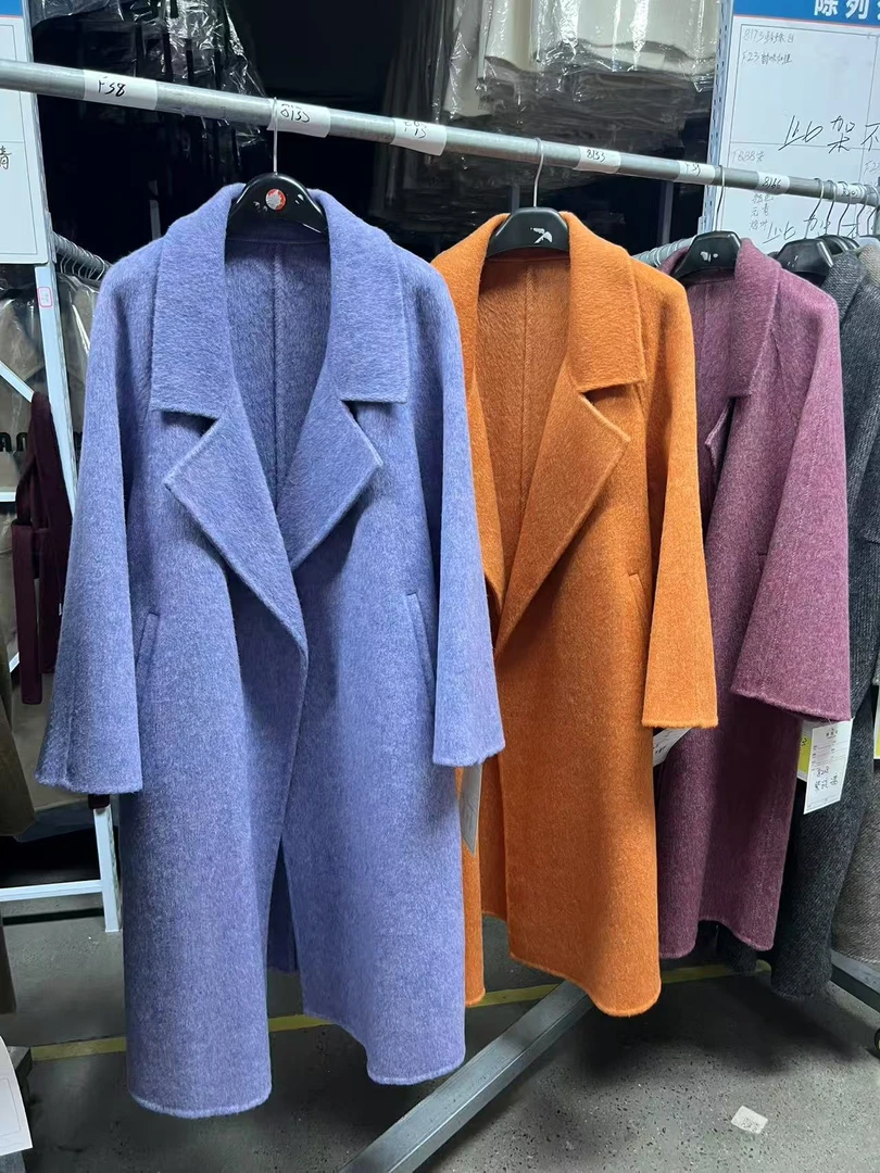 【周大星定制】新款高奢兔毛桑蚕丝双面羊毛大衣贵妇气质外套-8208