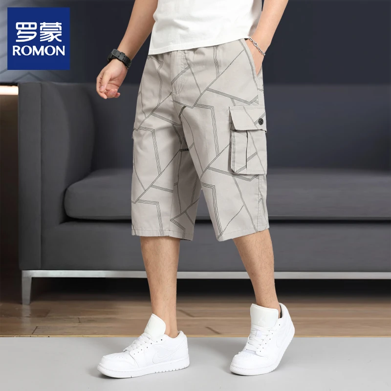 Romon/罗蒙户外立体大口袋工装短裤男2025夏季薄款休闲运动七分裤