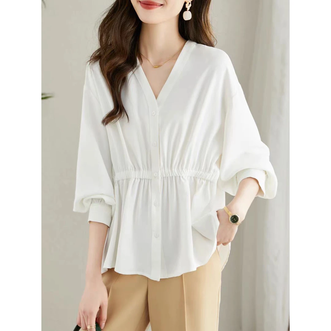 门店32&9！穿出小蛮腰！白色衬衫/七分袖收腰显瘦衬衣上衣L41819