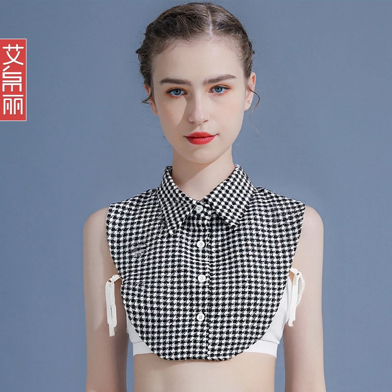 复古千鸟格子假领子女士百搭衬衫保暖毛衣装饰衬衣领子上衣秋冬