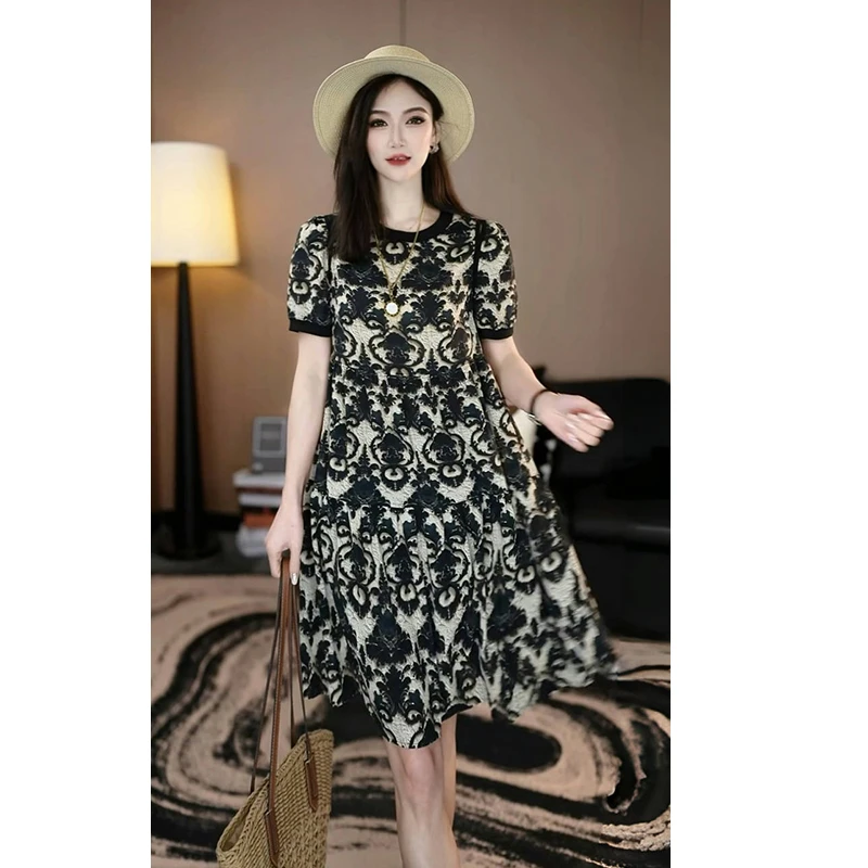 新款印花连衣裙显瘦时尚收腰夏季中长款气质韩版裙子