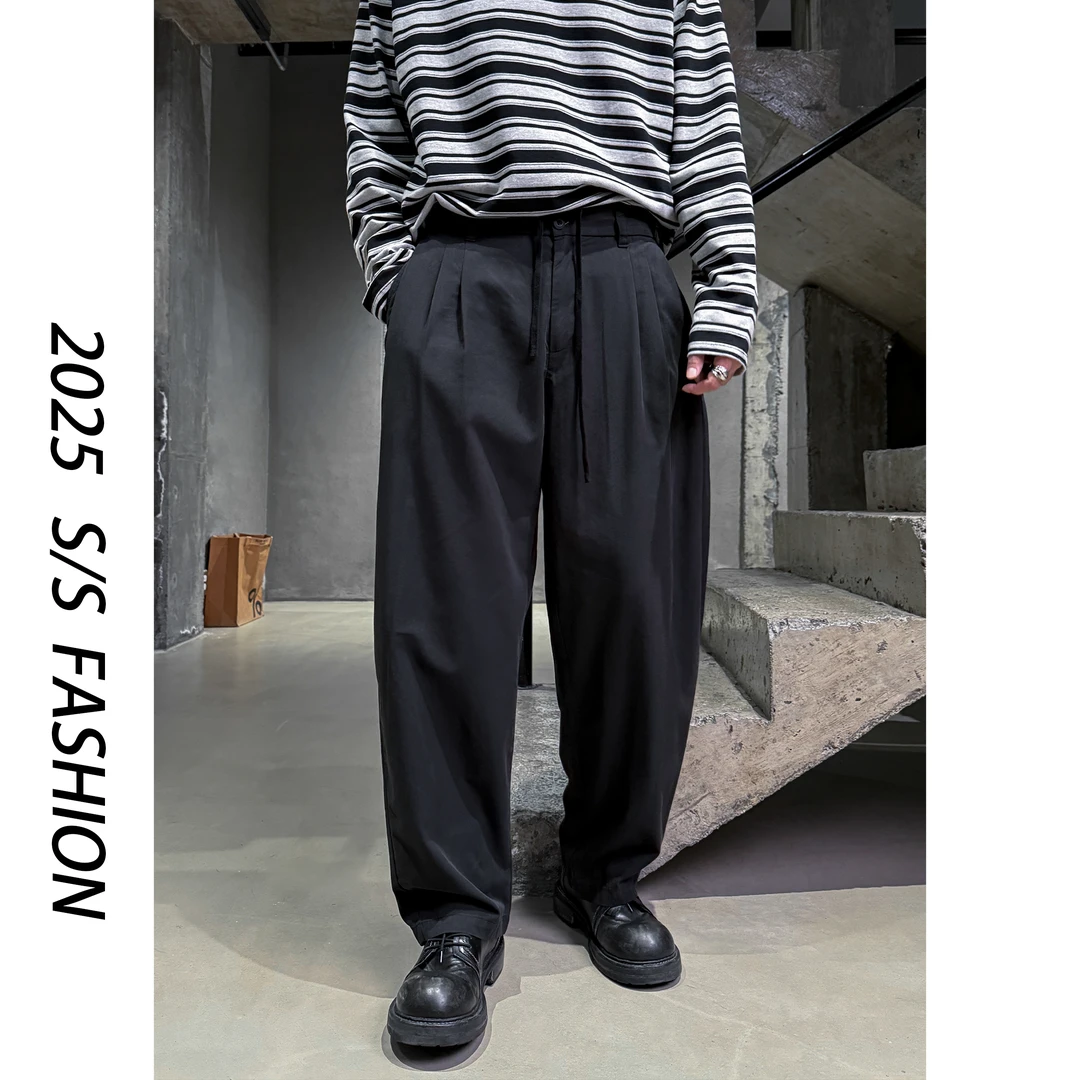 【叶继枫】25 S/S 黑标莱赛尔天丝双褶水洗复古垂感直筒阔腿休闲裤