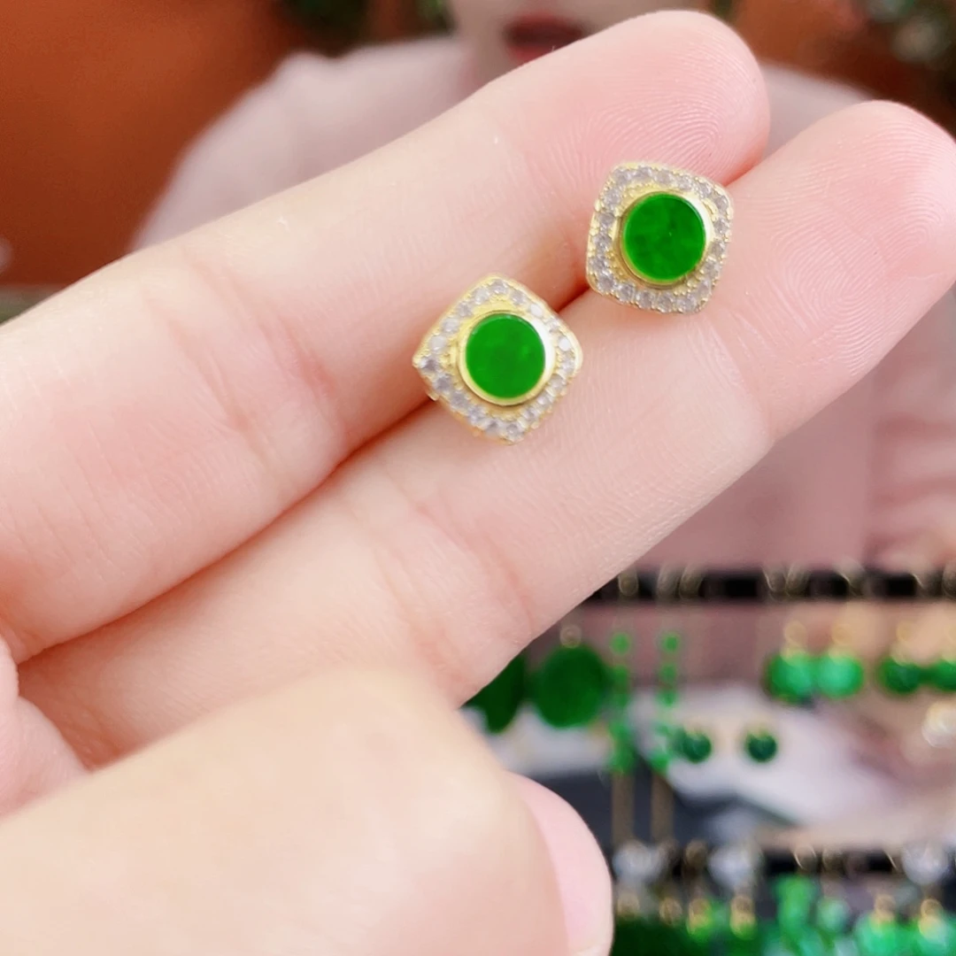 翡翠银S925镶嵌耳饰