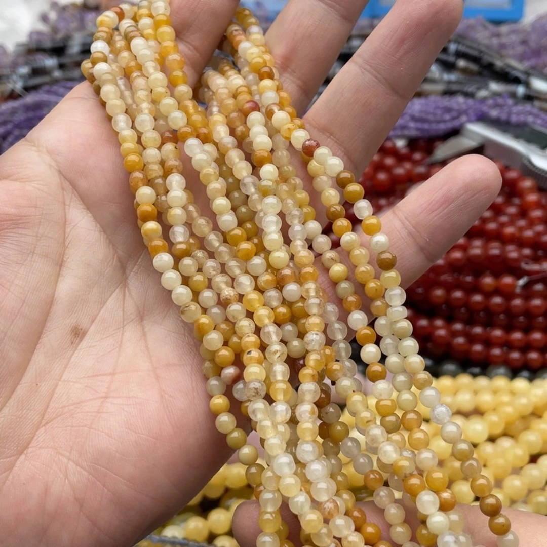 玛瑙/玉髓珠宝半成品未镶嵌三条装4mm金丝玉圆珠