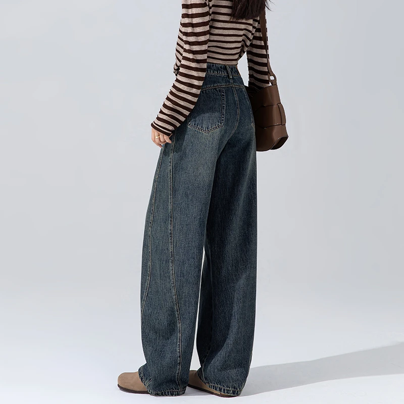 复古蓝镰刀牛仔裤女款爆款2025新款秋季高级感宽松阔腿弯刀香蕉裤