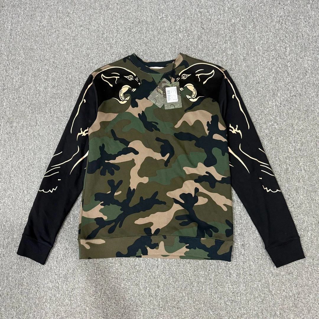 未使用 Valentino/华伦天奴 22311423 迷彩黑豹logo拼接卫衣M/L码