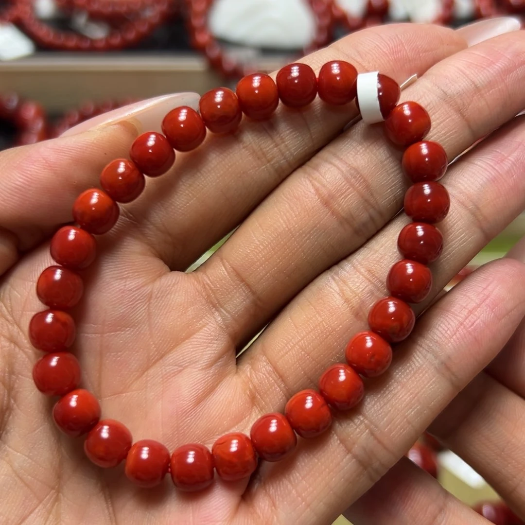 未镶嵌手串南红玛瑙玫锦双色单圈 约7.1m m