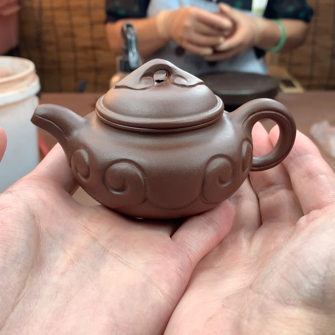钓***者茶壶紫砂仿古如意 紫泥 100cc 周宜君