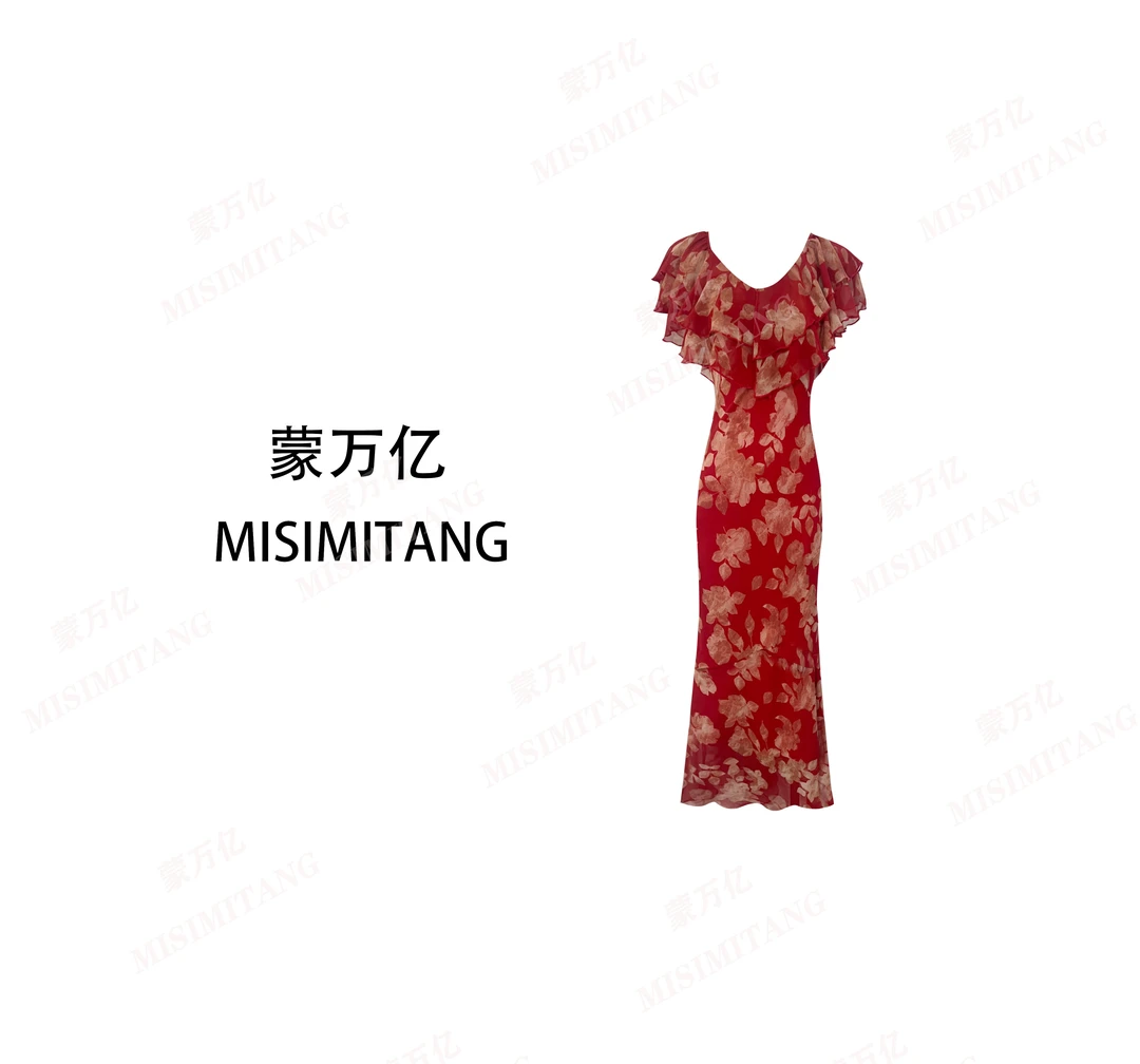 【漫野玫瑰】夏款斜裁显瘦短袖女装连衣裙欧若风收腰轻奢可一字肩