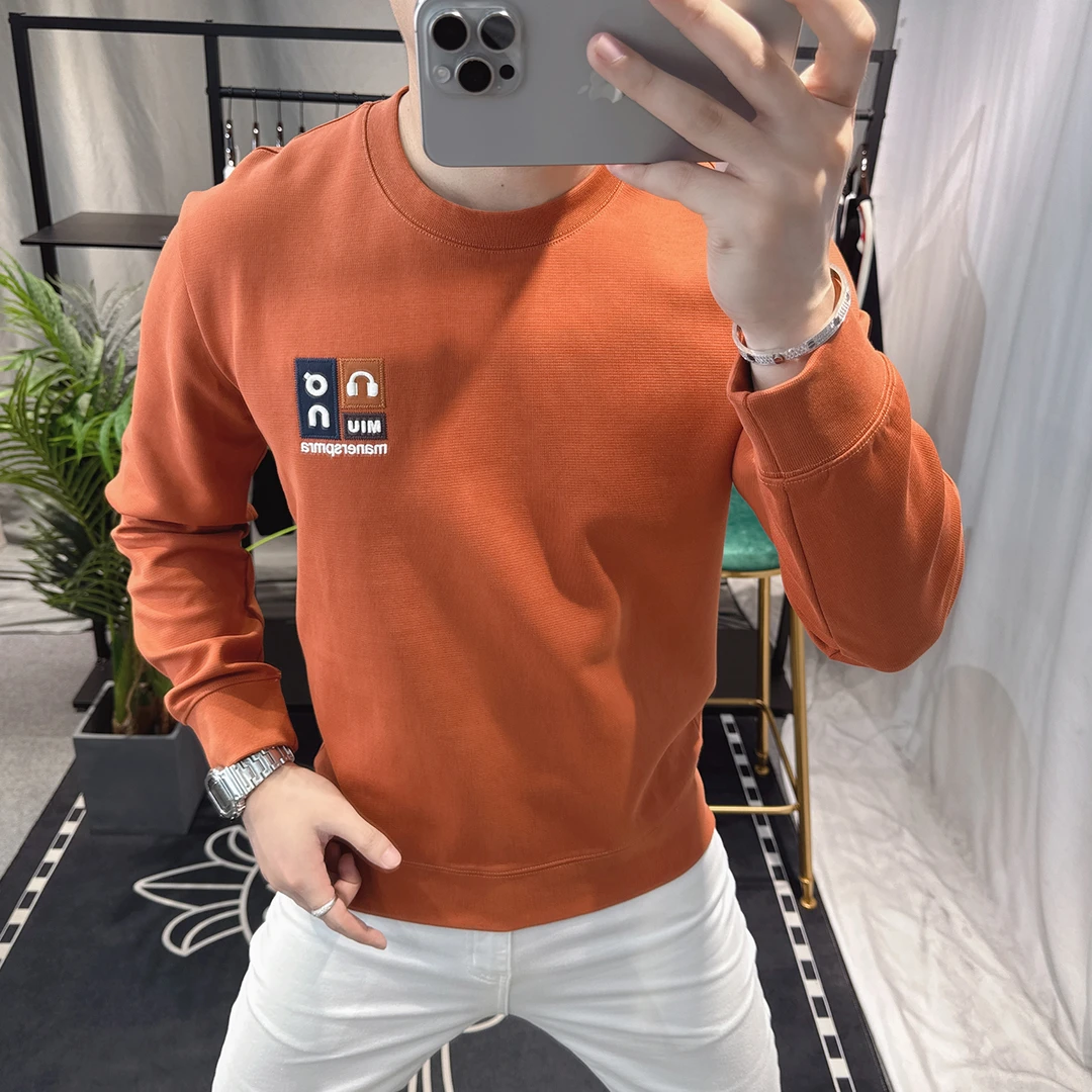 欧洲站2025新款春秋卫衣男时尚潮牌刺绣设计感男装上衣修身长袖潮