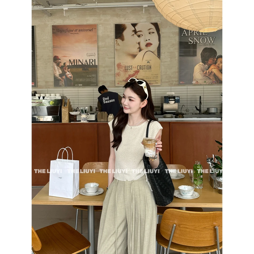 【LIUYI】冷萃~夏季天丝亚麻混纺收腰坎肩针织上衣54034