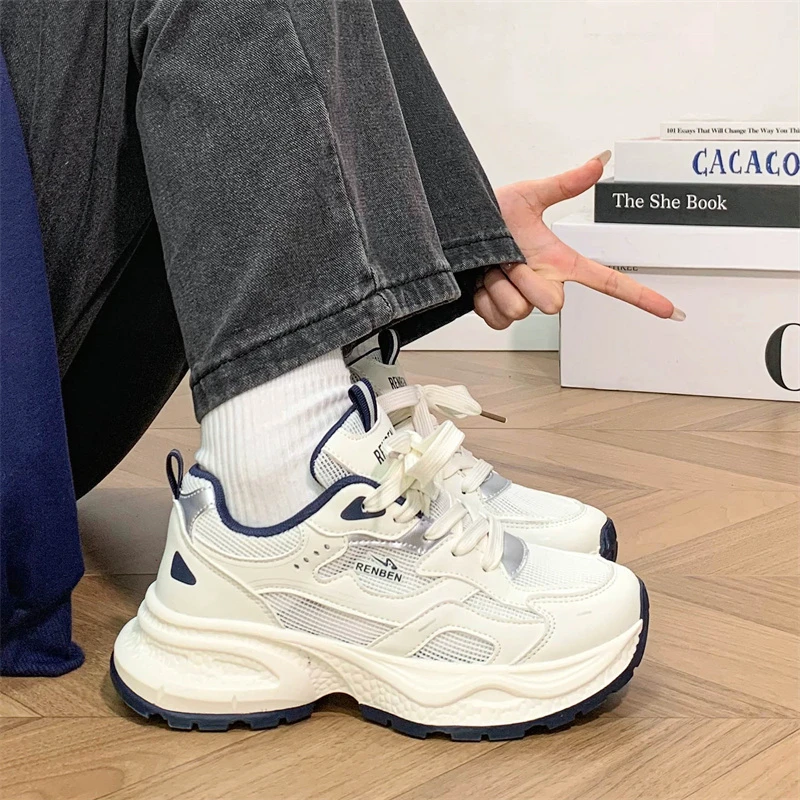 人本超火老爹鞋厚底透气网面超轻跑步鞋2025夏季爆款运动休闲鞋女