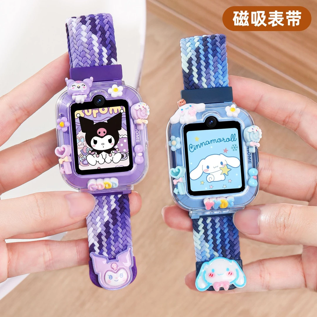 适用华为5儿童电话手表表带5x/4pro/3pro卡通编织磁吸弹力腕带4x