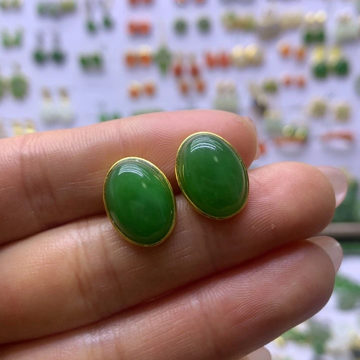 和田玉银S925镶嵌耳饰