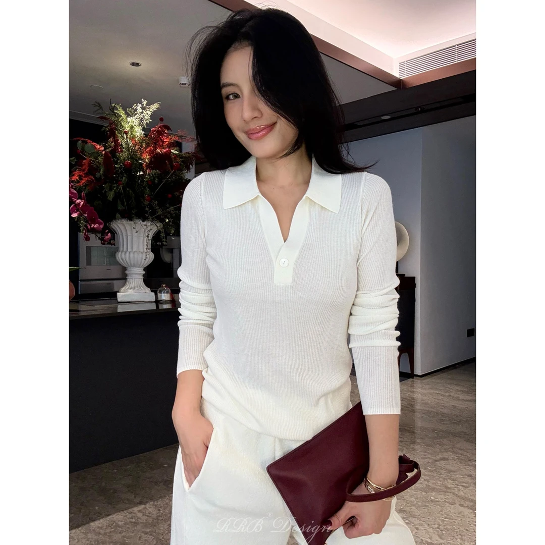 RRB Design 桑蚕丝羊毛混纺 秋冬通勤百搭气质POLO翻领修身上衣