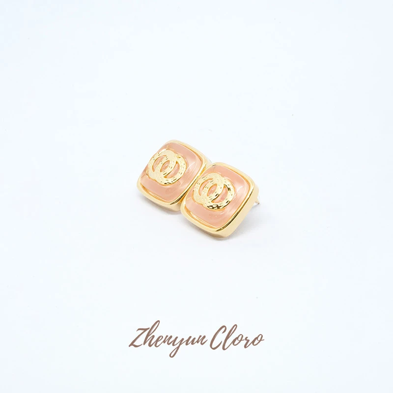铜合金耳饰 经典小方糖果冻双C耳钉 MX003