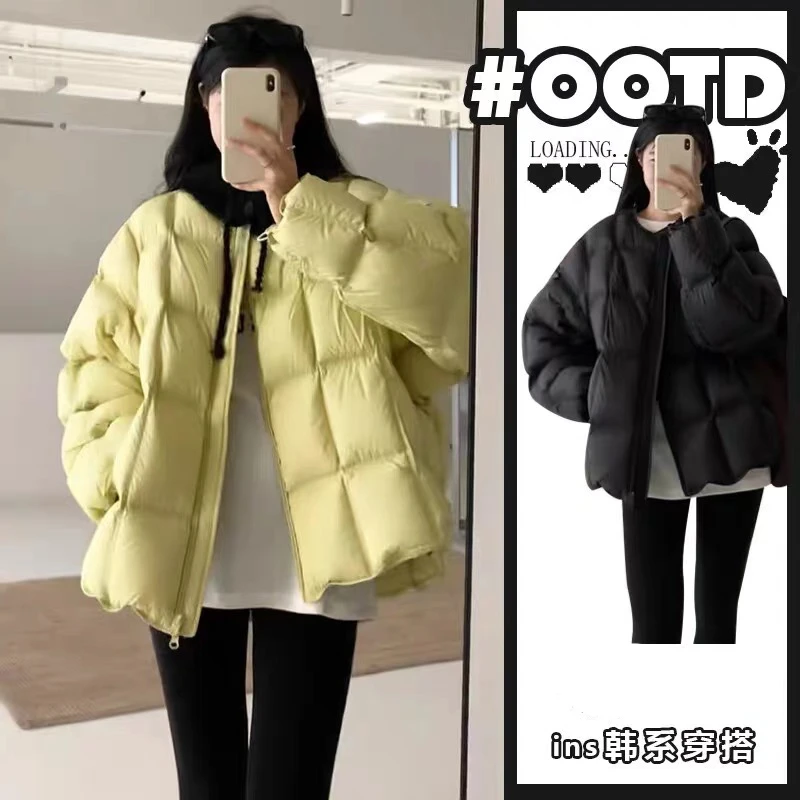 韩系圆领龟背泡芙女新款时尚减龄面包服休闲百搭上衣外套 18011