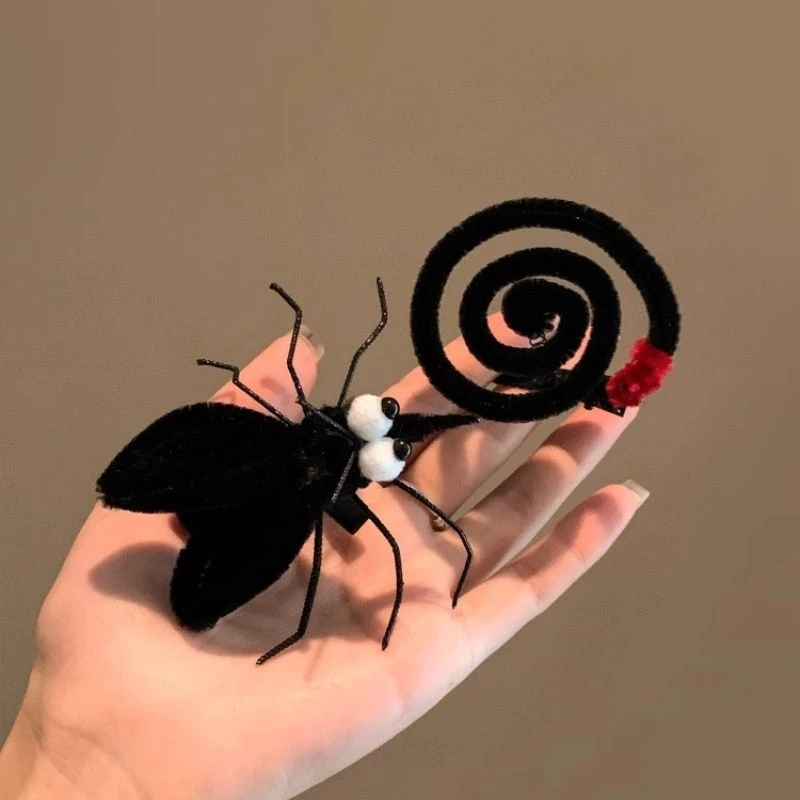 嗡嗡嗡~可爱卡通黑色毛绒蚊子发夹女侧边搞怪刘海夹发卡夹子头饰