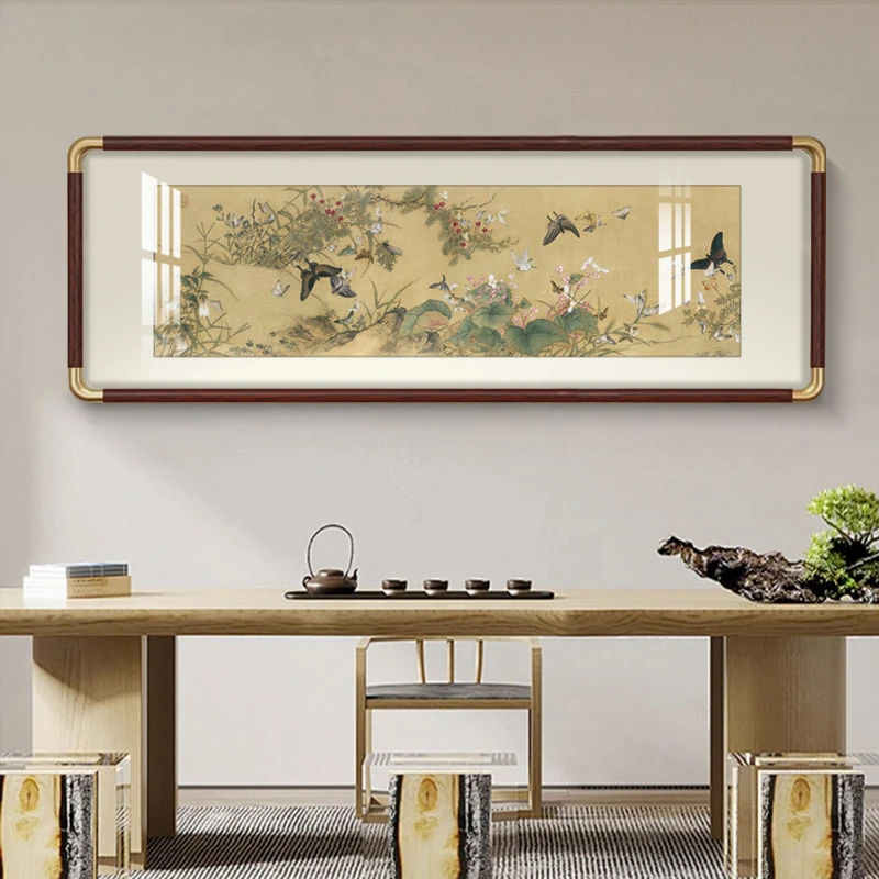 百蝶图客厅装饰画复刻蝴蝶玉兰花国画新中式餐厅书房茶室卧室挂画