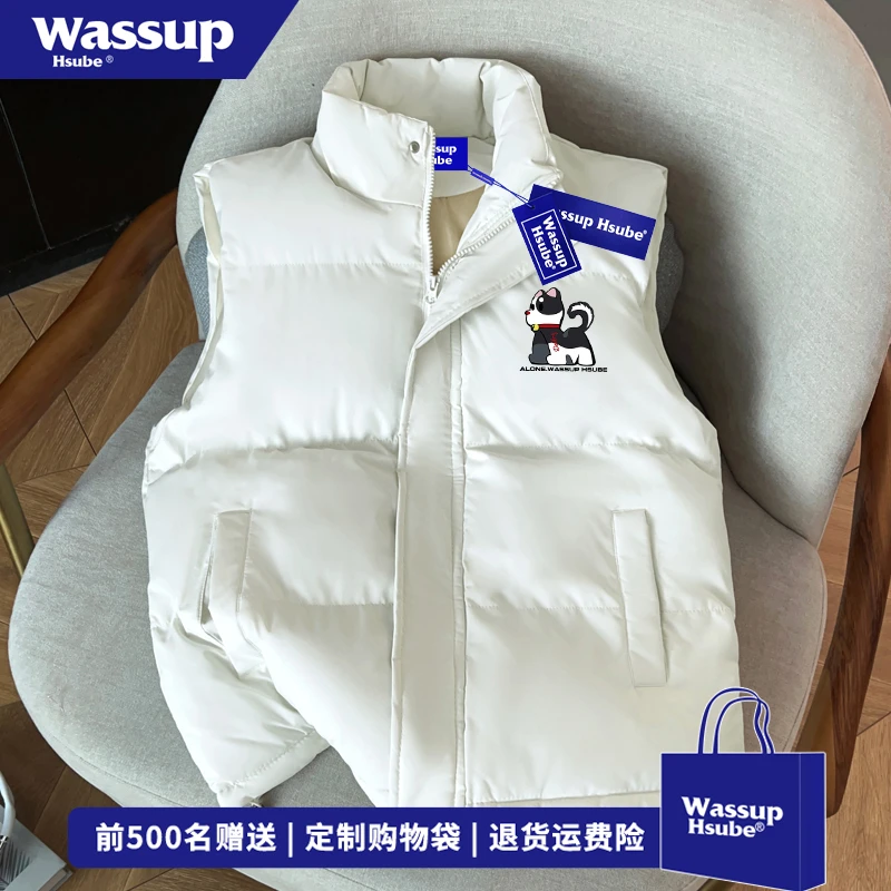 WASSUP HSUBE美式高街潮牌卡通小狗印花立领马甲男秋冬季百搭外套