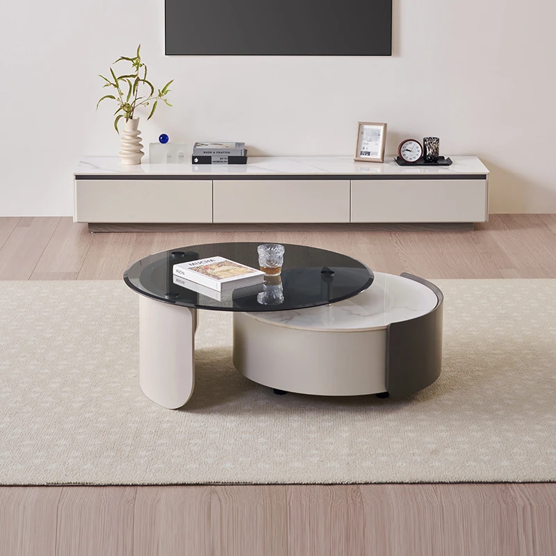 左右现代轻奢茶几电视柜组合简约岩板客厅家用小户型茶桌DCJ7006A