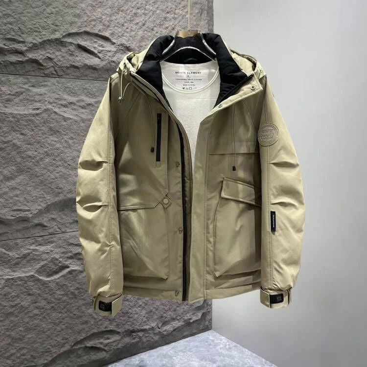 羽绒服男2024冬季新款休闲百搭保暖外套潮流时尚连帽拼色工装上衣