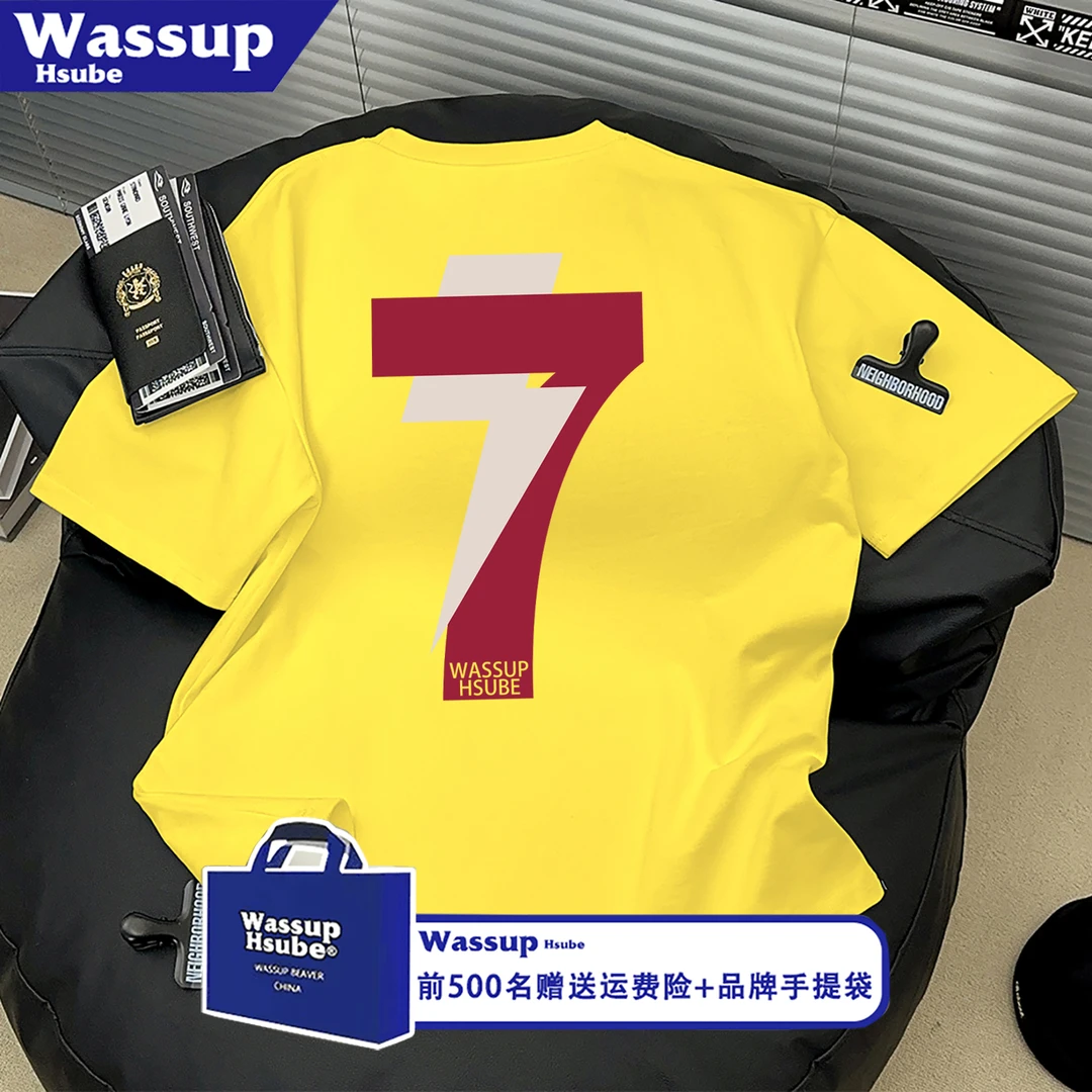 WASSUP HSUBE街头风数字印花短袖男女夏新款重磅百搭纯棉情侣上衣